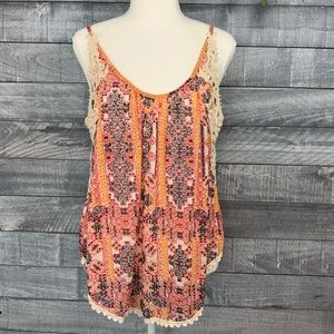 Coco + Jaimeson Wallpaper Print Lace Tank Top SZ S